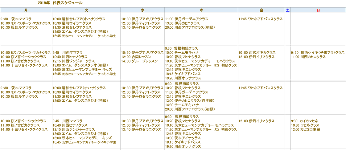 2019年度スケジュール